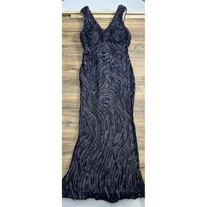 NW Nightway Dress‎ Women Size 10 Sequins Blue Long
